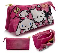 The Geeky Pop Sanrio Hello Kitty Kuromi Federmäppchen mit 3 Fächern für Mädchen - 3 Reißverschlusstaschen, 22 x 11 cm - Federmäppchen für die Schule, Violett Rosa - Aufbewahrung für Bleistifte