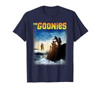 THE GOONIES Damen T-Shirt, Klassisches Crew-Ausschnitt Kurzarm Leinen T-Shirt, Cartoon Poster Design, Blue, S