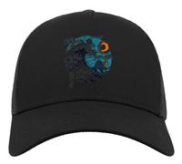 The Great Wave Off Kanagawa Moon Graphic Half Mesh Cotton Trucker Cap Baseball Hat Black