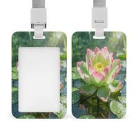The Green Lotus Holds Dewdrops Badge Holder, Waterproof Vertical Name Badge ID Card Holders Detachable Card Case Protector Name Tag Holders Badge Sleeve for Teacher Nurse Doctor Gift