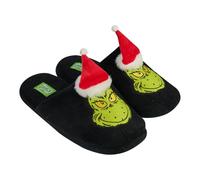 The Grinch Hausschuhe, Der Grinch Hausschuhe für Herren, Schwarz mit grünem Grinch-Motiv und roter Weihnachtsmütze (Schwarz, EU Schuhgrößensystem, Erwachsene, Herren, Numerisch (von/bis), M, 42, 43)