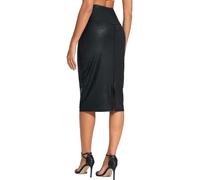 THE GYM PEOPLE Damen Hoher Taille Business Bleistiftrock Knielang Bauchkontrolle Dehnbar Figurbetont Midirock Skirt mit Schlitz Hinten/Faux Leather Coated/L