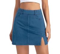 THE GYM PEOPLE Dehnbare Jeans-Skorts für Damen, schmale Passform, seitlicher Schlitz, lässiger Jeansrock mit Taschen