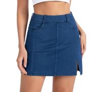 THE GYM PEOPLE Dehnbare Jeans-Skorts für Damen, schmale Passform, seitlicher Schlitz, lässiger Jeansrock mit Taschen