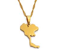 The Kingdom of Thailand Map Pendant Necklaces,Thai Map Necklaces Amulettes for Women and Men,Hip Hop Style Party, Gold,60Cm Kette