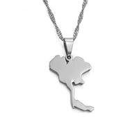 The Kingdom of Thailand Map Pendant Necklaces,Thai Map Necklaces Amulettes for Women and Men,Hip Hop Style Party, Silber,45Cm Kette