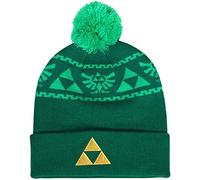 The Legend of Zelda Unisex Triforce Embroidered Knitted Rollup Beanie with Pompom Strickmütze, Grün (Green Green), One Size