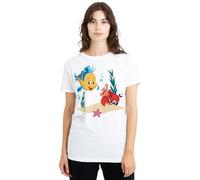 The Little Mermaid Damen Disney The Little Mermaid Flounder and Sebastian Ladies T Shirt, White T-Shirt (1er Pack)