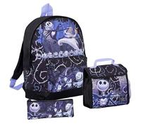 The Nightmare Before Christmas Rucksack + Lunchtasche + Federmäppchen Jack Skellington 3-teiliges Taschen-Set für Kinder und Erwachsene, Schwarz , Rucksack