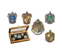Hogwarts House Pins by The Noble Collection - Set of 5 Metal, Hand-Enamelled House Pin Badges Supplied in a High-Quality Wooden Display Case - Officially Licensed Harry Potter Movie Collectable