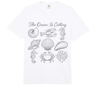 „The Ocean is Calls“, Vintage-Linien-Kunstdruck im maritimen Stil Comfort Colors Adult Heavyweight T-Shirt
