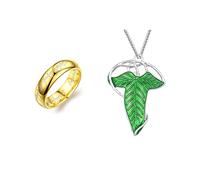 The One Ring to Rule Them All For Men & Women, Lotr Ring Herr der Ringe, elegante elfengrüne Baumblätter, Emaille, Brosche, Anhänger, Halskette, Hobbit, Edelstahlringe der Macht, Cosplay-Schmuck
