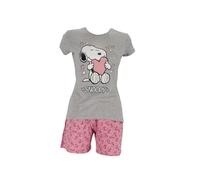 The Peanuts Schlafanzug Damen Snoopy Frauen Pyjama Set Kurzarm Nachthemd Oberteil Hose Sommer Freizeitanzug Gr. M L XL (DE/NL/SE/PL, Alphanumerisch, L, Regular, Regular, Grau-pjs)