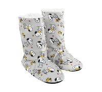 The Peanuts Snoopy Hausschuhe für Damen - Hüttenschuhe Homeboots Winter Stiefel Booties Hausstiefel gefüttert Grau (Grau, EU Schuhgrößensystem, Erwachsene, Damen, Numerisch (von/bis), M, 37, 38)