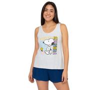 The Peanuts Snoopy Schlafanzug für Damen - Pyjama Set ohne Ärmel Tanktop Oberteil mit Shorts Grau/Blau (DE/NL/SE/PL, Alphanumerisch, S, Regular, Regular, Grau/Blau)