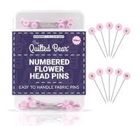 The Quilted Bear Nummerierte Blumenkopfnadeln - 100 rosafarbene Edelstahlnadeln zum Nähen und Quilten mit Aufbewahrungsbox, unverzichtbares Nähzubehör für Ihren Nähkasten