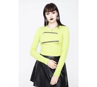 The Ragged Priest - Rib Knit With Angled Metal Zips Lime - Longsleeve - Grün - XS - 97% Baumwolle, 3% Elastan,Jersey Grün XS