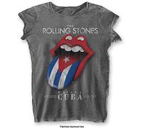 The Rolling Stones Damen Havana Cuba (Burn Out) T-Shirt, Grau (Grey Grey), 40 (Herstellergröße: X-Large)