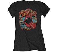 The Rolling Stones Damen Retro 70s Vibe T-Shirt, Schwarz (Black Black), 38 (Herstellergröße: Large)