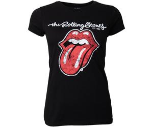 The Rolling Stones - Damen T-Shirt Plastered Tongue - schwarz S