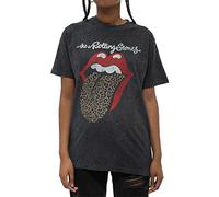The Rolling Stones T Shirt Leopard Tongue Nue offiziell Unisex Schwarz Acid Wash XL