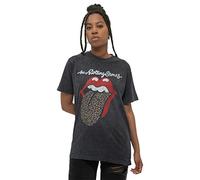 The Rolling Stones T Shirt Leopard Tongue Nue offiziell Unisex Schwarz Acid Wash XL
