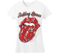 The Rolling Stones Tattoo-T-Shirt für Damen aus Baumwolle, weiß, X-Small