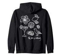 The Sea is Calling Beach Ocean Hibiscus Vacation Line Art Kapuzenjacke
