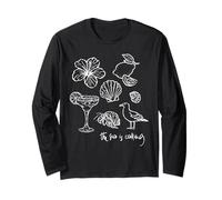 The Sea is Calling Beach Ocean Hibiscus Vacation Line Art Langarmshirt