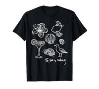 The Sea is Calling Beach Ocean Hibiscus Vacation Line Art T-Shirt