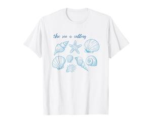 The Sea Is Calling Shell Seestern Ocean Beach Graphic Tee T-Shirt