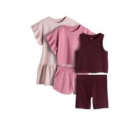 THE SET Mädchen Kurzärmeliges Rüschenkleid aus Baumwolle, T-Shirt mit Rüschenärmeln, Jersey-Shorts, geripptes Top und Shorts, 5-teiliges Set