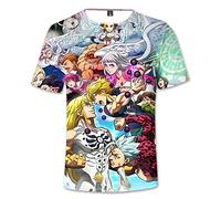 The Seven Deadly Sins: Wrath of the Gods Anime Meliodas/Elizabeth Liones Buntes 3D-Druckmuster Casual Polyester T-Shirts XS-2XL, Typ1, XL