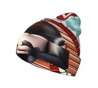 The Silent Monkey Print Brimless Knit Hat, Versatile and Comfortable for Daily Commutes and Travel Black