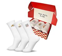 The socks side of life TSSOL - Statement Socken bestickt (38-43, Pizza, Pasta & Vino -Edition), GESCHENKBOX Italien Edition, Pizzalover, Pastaliebhaber Tennissocken weiß