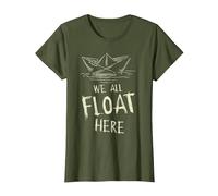The SS Georgie Paper Boat We All Float Here Zitat T-Shirt, Damen, Olivgrün, M