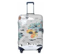 The World Map Reise-Gepäckabdeckungen mit Cartoon-Tieren, elastische Schutzbezüge für Koffer von 45,7 bis 81,3 cm, Schwarz, X-large