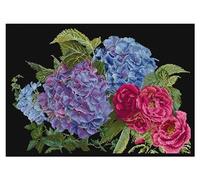 Thea Gouverneur - Kreuzstich-Set - Hortensie & Rose - Aida Schwarz - 18 Count - Für Erwachsene - 442.05