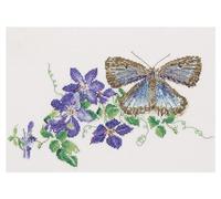 Thea Gouverneur - Kreuzstich-Set - Schmetterling Blaue Klematis - Aida - 18 Count - Für Erwachsene - 438A