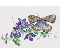 Thea Gouverneur - Kreuzstich-Set - Schmetterling Blaue Klematis - Leinen - 36 Count - Für Erwachsene - 438