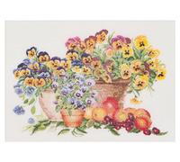 Thea Gouverneur - Kreuzstich-Set - Stiefmütterchen - Leinen - 32 Count - Für Erwachsene - 2083