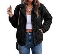 Theenkoln Winterjacke Damen Kuschelige Teddyjacke Warm Übergangsjacke Gefüttert Herbstjacke Fleecejacke Sweatjacke Wolljacke Cordjacke Sherpa Jacke Schwarz S