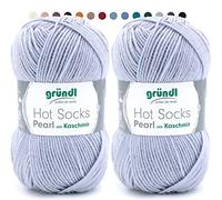 theofeel Set | 2x50g Merino Sockenwolle mit Kaschmir | Gründl Hot Socks Pearl 02 grau | Strumpfwolle mit Kaschmirwolle | Cashmere Sockengarn zum Stricken oder Häkeln