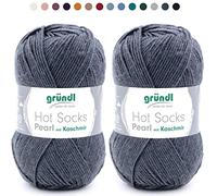 theofeel Set | 2x50g Merino Sockenwolle mit Kaschmir | Gründl Hot Socks Pearl 03 grau anthrazit | Strumpfwolle mit Kaschmirwolle | Cashmere Sockengarn zum Stricken oder Häkeln