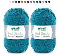 theofeel Set | 2x50g Merino Sockenwolle mit Kaschmir | Gründl Hot Socks Pearl 04 türkis petrol | Strumpfwolle mit Kaschmirwolle | Cashmere Sockengarn zum Stricken oder Häkeln