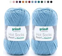theofeel Set | 2x50g Merino Sockenwolle mit Kaschmir | Gründl Hot Socks Pearl 12 blau | Strumpfwolle mit Kaschmirwolle | Cashmere Sockengarn zum Stricken oder Häkeln