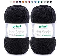 theofeel Set | 2x50g Sockenwolle mit Kaschmir schwarz | Gründl Hot Socks Pearl 10 | Merino Sockengarn zum Stricken oder Häkeln