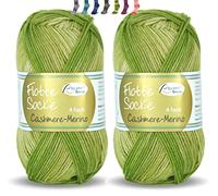 theofeel Set | Sockenwolle mit Kaschmir 4-fädig 2x50g | Sockengarn Rellana Flotte Socke Cashmere Merino | Strumpfwolle aus Merinowolle und Kaschmirwolle (1327 grün degradé (2x50g))