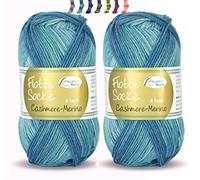 theofeel Set | Sockenwolle mit Kaschmir 4-fädig 2x50g | Sockengarn Rellana Flotte Socke Cashmere Merino | Strumpfwolle aus Merinowolle und Kaschmirwolle (1323 türkis degradé (2x50g))