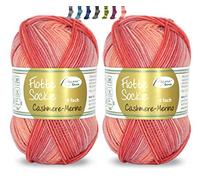 theofeel Set | Sockenwolle mit Kaschmir 4-fädig 2x50g | Sockengarn Rellana Flotte Socke Cashmere Merino | Strumpfwolle aus Merinowolle und Kaschmirwolle (1329 apricot degradé (2x50g))